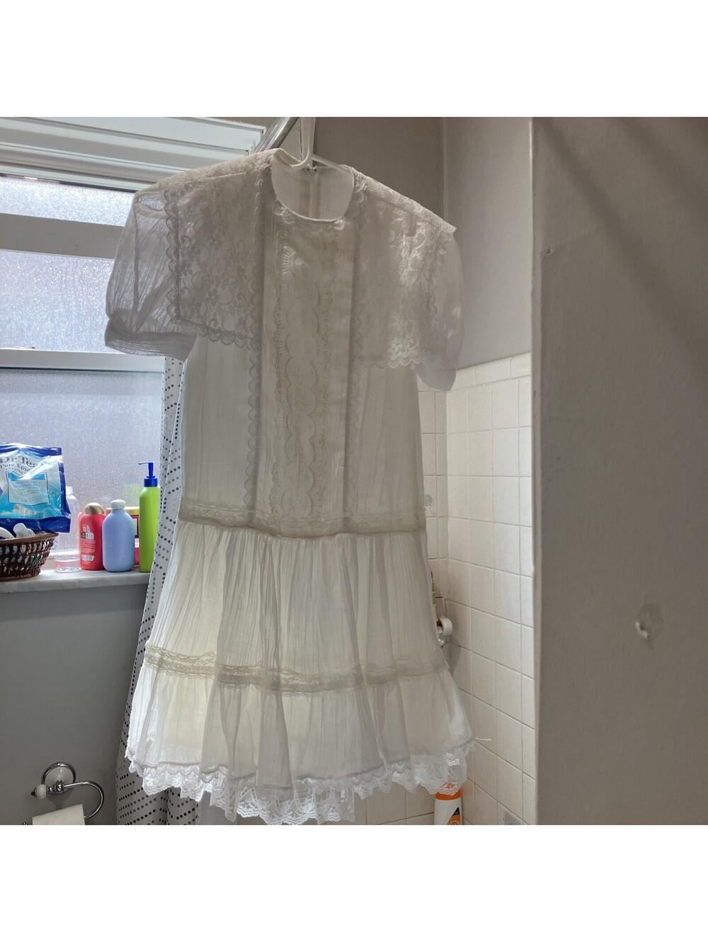 Gunne Sax Vintage Shift Dress 7 Gauze1970s Cottage Prairie Drop Waist Gatsby